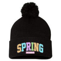 Spring Vibes Retro Varsity Pom Pom 12in Knit Beanie