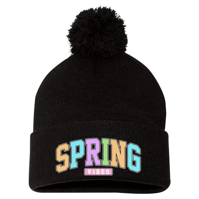 Spring Vibes Retro Varsity Pom Pom 12in Knit Beanie