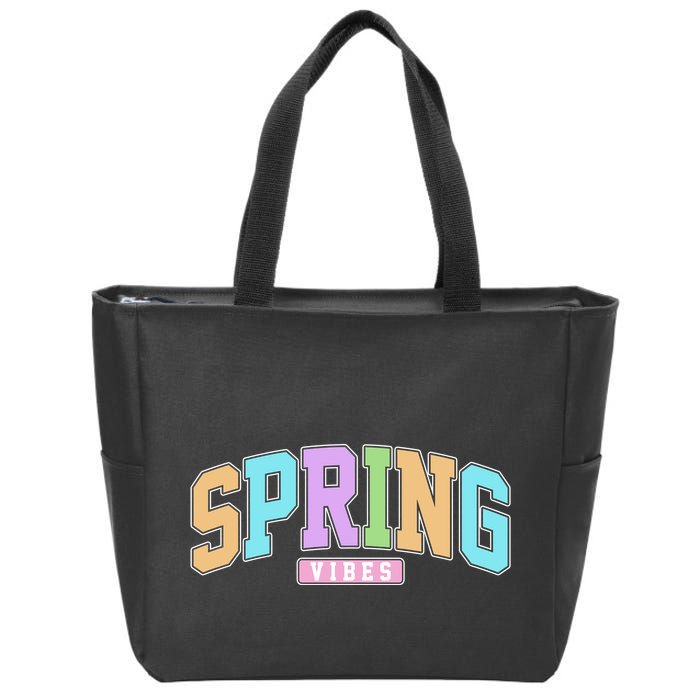 Spring Vibes Retro Varsity Zip Tote Bag