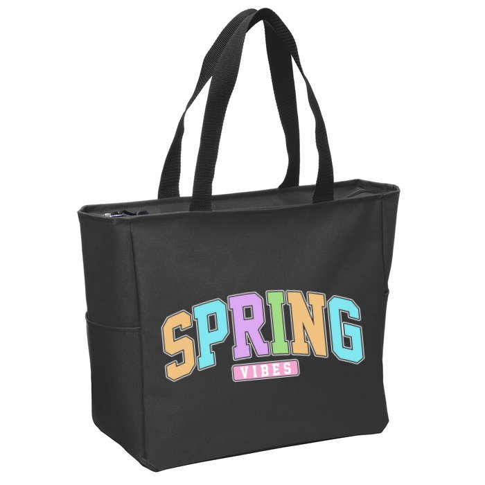 Spring Vibes Retro Varsity Zip Tote Bag