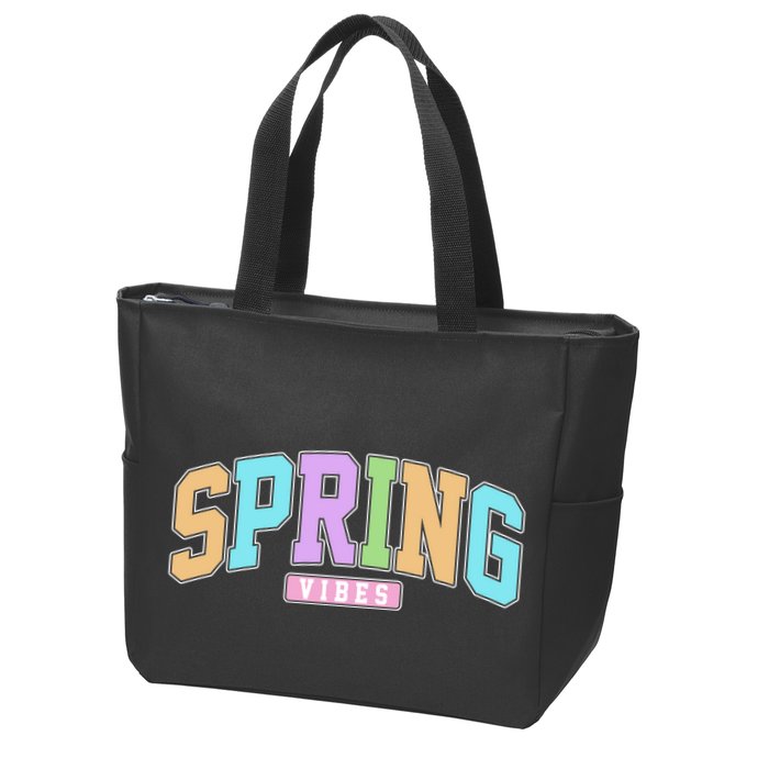 Spring Vibes Retro Varsity Zip Tote Bag