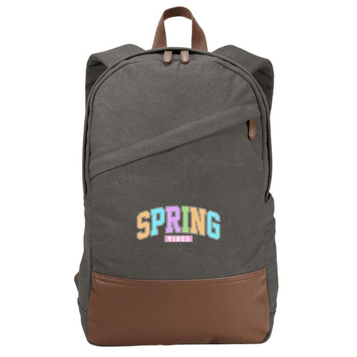 Spring Vibes Retro Varsity Cotton Canvas Backpack