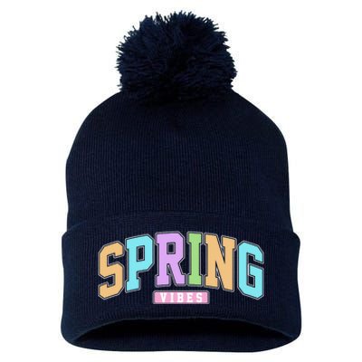 Spring Vibes Retro Varsity Pom Pom 12in Knit Beanie