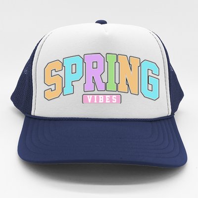 Spring Vibes Retro Varsity Trucker Hat