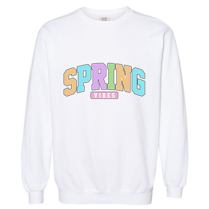 Spring Vibes Retro Varsity Garment-Dyed Sweatshirt