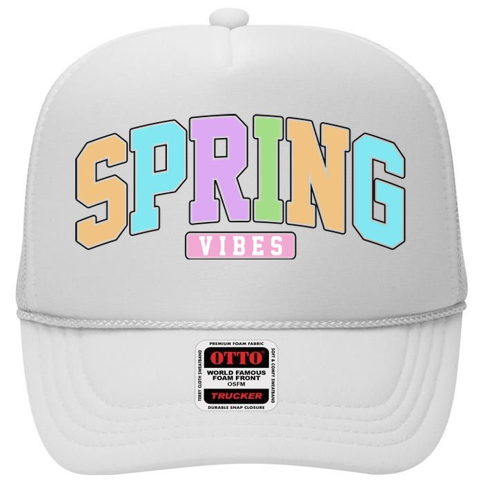 Spring Vibes Retro Varsity High Crown Mesh Back Trucker Hat