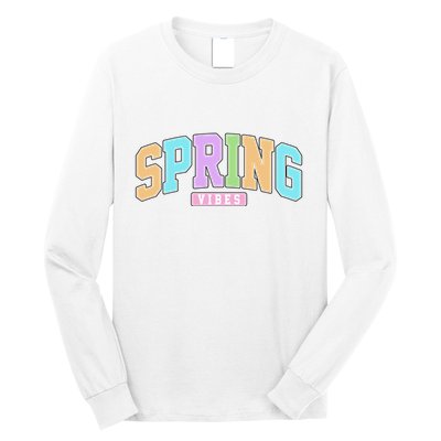 Spring Vibes Retro Varsity Long Sleeve Shirt