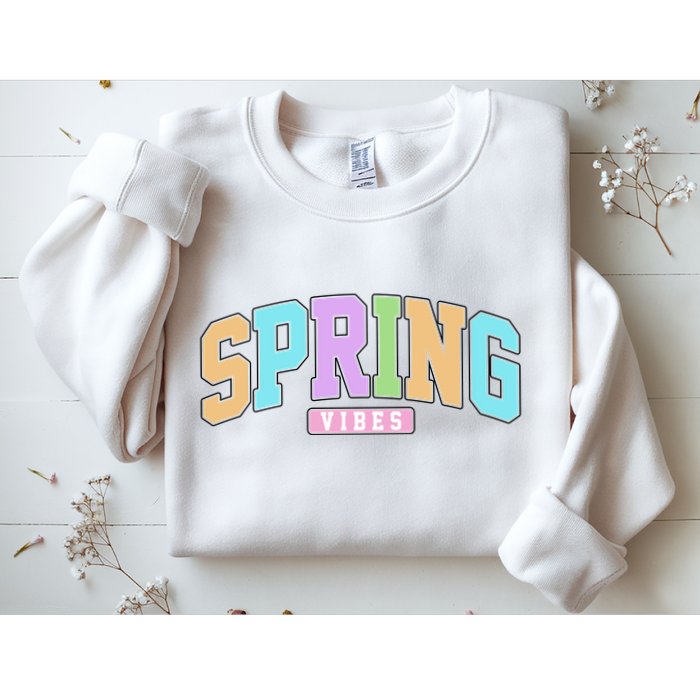 Spring Vibes Retro Varsity Sweatshirt