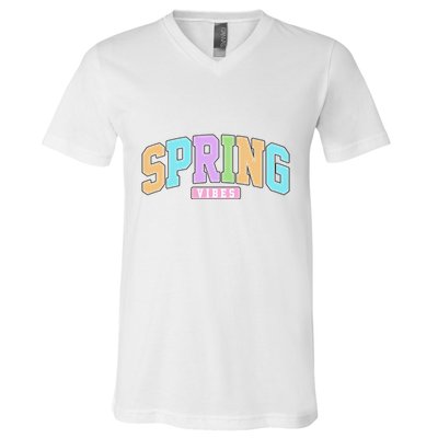 Spring Vibes Retro Varsity V-Neck T-Shirt