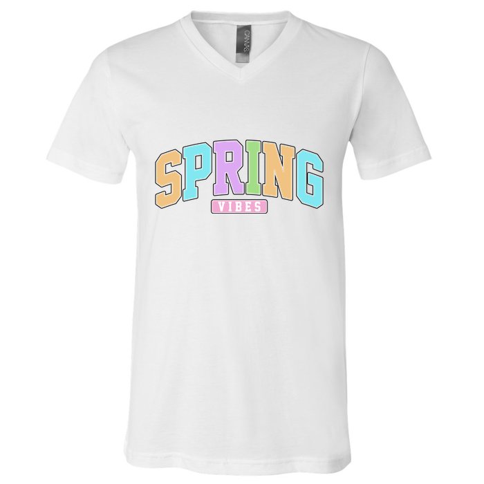 Spring Vibes Retro Varsity V-Neck T-Shirt
