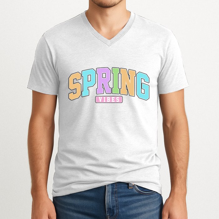 Spring Vibes Retro Varsity V-Neck T-Shirt
