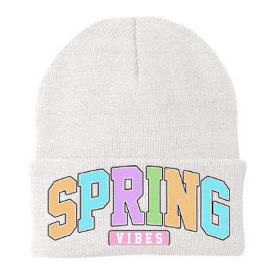 Spring Vibes Retro Varsity Knit Cap Winter Beanie