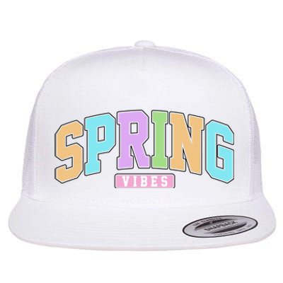 Spring Vibes Retro Varsity Flat Bill Trucker Hat