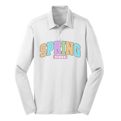 Spring Vibes Retro Varsity Silk Touch Performance Long Sleeve Polo