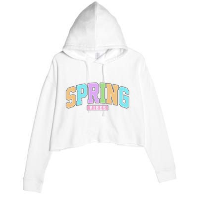 Spring Vibes Retro Varsity Crop Fleece Hoodie