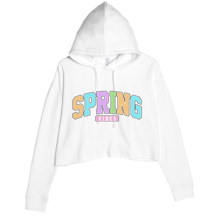 Spring Vibes Retro Varsity Crop Fleece Hoodie