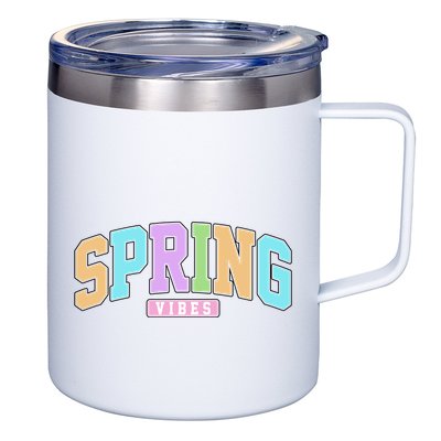 Spring Vibes Retro Varsity 12oz Stainless Steel Coffee Mug