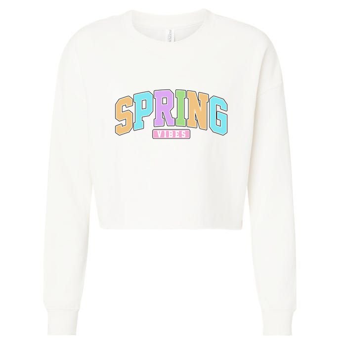 Spring Vibes Retro Varsity Cropped Pullover Crew