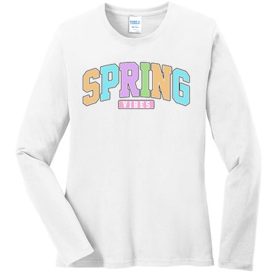 Spring Vibes Retro Varsity Ladies Long Sleeve Shirt