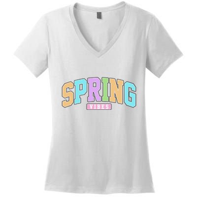 Spring Vibes Retro Varsity Women's V-Neck T-Shirt