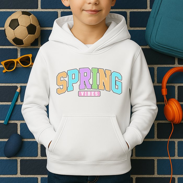 Spring Vibes Retro Varsity Kids Hoodie