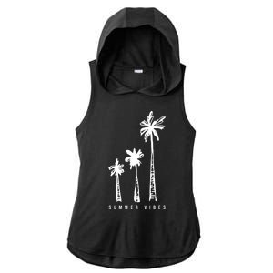 Summer Vibes Retro Palm Tree Ladies PosiCharge Tri-Blend Wicking Draft Hoodie Tank