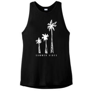 Summer Vibes Retro Palm Tree Ladies PosiCharge Tri-Blend Wicking Tank