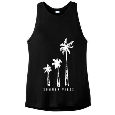 Summer Vibes Retro Palm Tree Ladies PosiCharge Tri-Blend Wicking Tank
