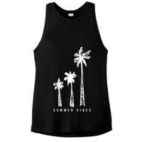 Summer Vibes Retro Palm Tree Ladies PosiCharge Tri-Blend Wicking Tank