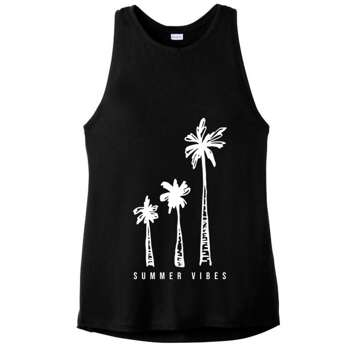 Summer Vibes Retro Palm Tree Ladies PosiCharge Tri-Blend Wicking Tank