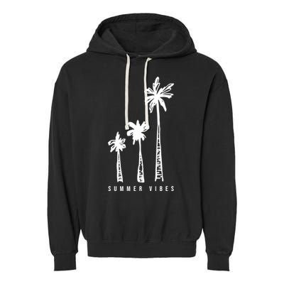 Summer Vibes Retro Palm Tree Garment-Dyed Fleece Hoodie
