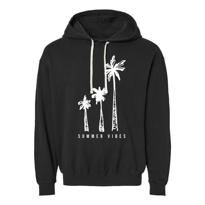 Summer Vibes Retro Palm Tree Garment-Dyed Fleece Hoodie