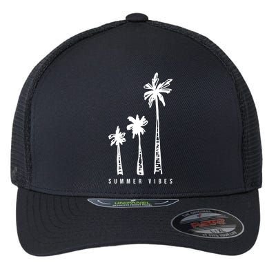 Summer Vibes Retro Palm Tree Flexfit Unipanel Trucker Cap