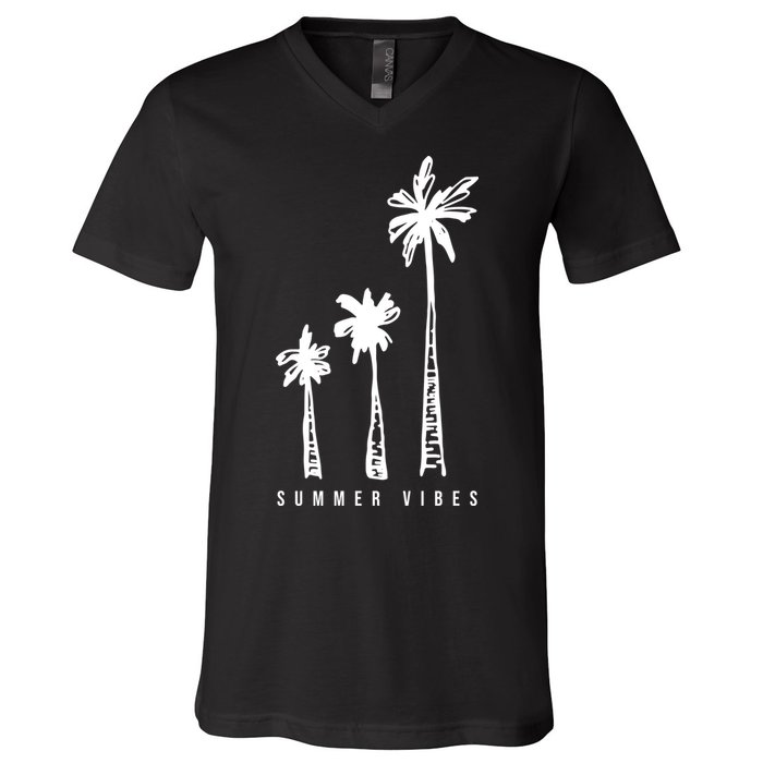 Summer Vibes Retro Palm Tree V-Neck T-Shirt