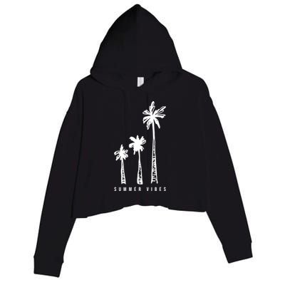 Summer Vibes Retro Palm Tree Crop Fleece Hoodie