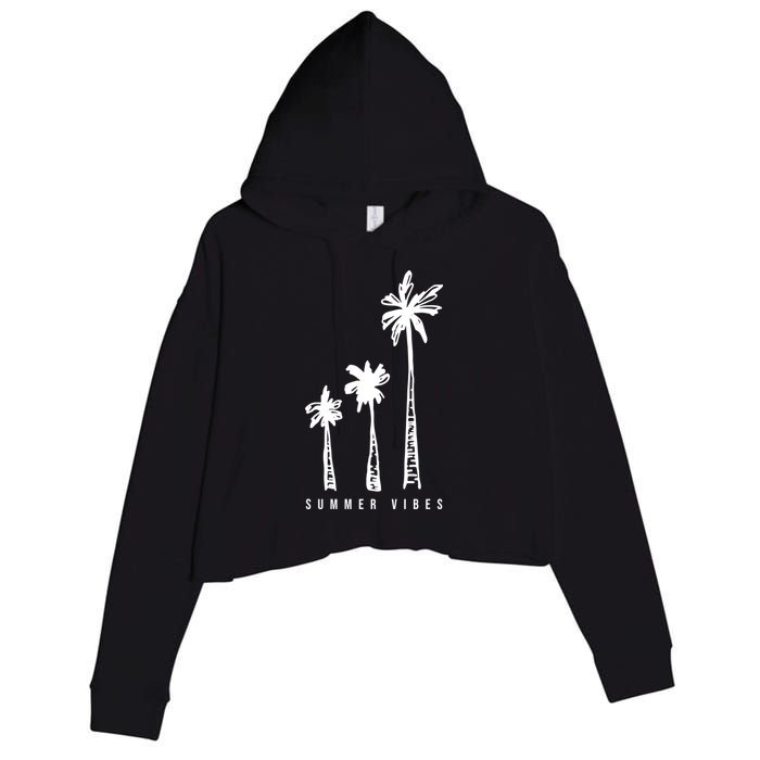 Summer Vibes Retro Palm Tree Crop Fleece Hoodie