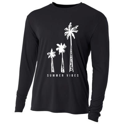 Summer Vibes Retro Palm Tree Cooling Performance Long Sleeve Crew