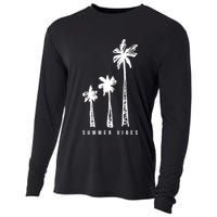 Summer Vibes Retro Palm Tree Cooling Performance Long Sleeve Crew