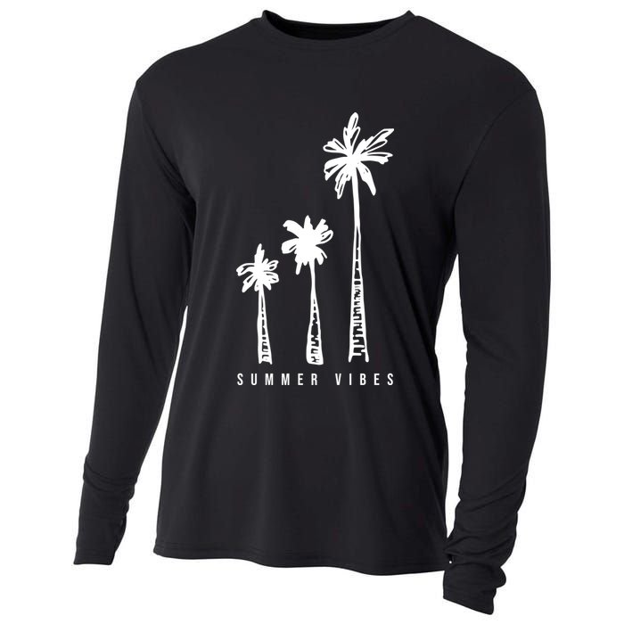 Summer Vibes Retro Palm Tree Cooling Performance Long Sleeve Crew