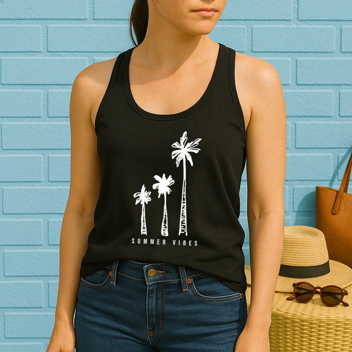 Summer Vibes Retro Palm Tree Womens Tank Top