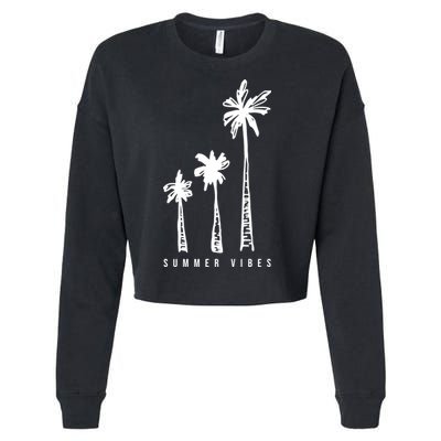 Summer Vibes Retro Palm Tree Cropped Pullover Crew