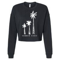 Summer Vibes Retro Palm Tree Cropped Pullover Crew