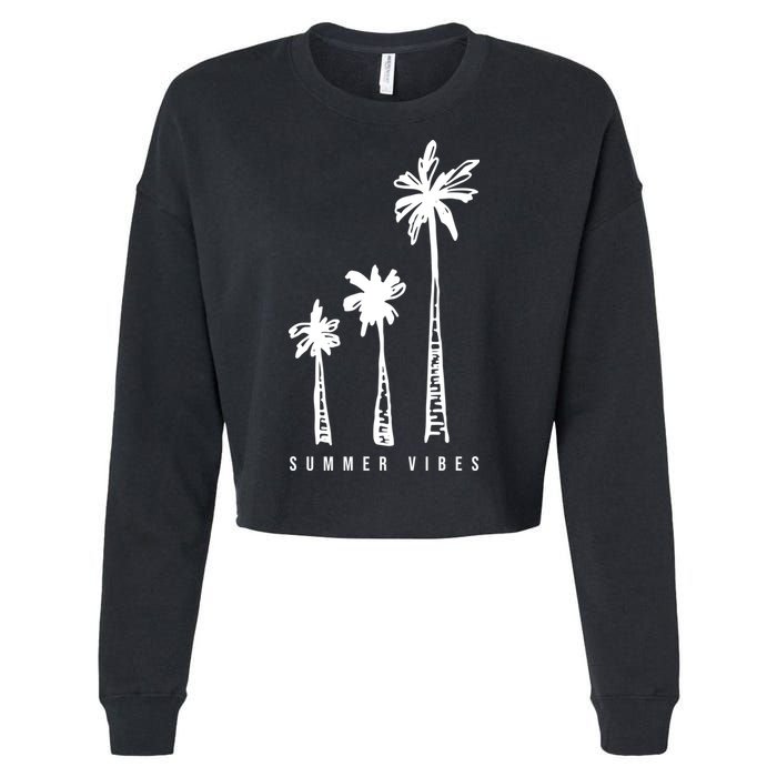 Summer Vibes Retro Palm Tree Cropped Pullover Crew