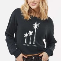 Summer Vibes Retro Palm Tree Cropped Pullover Crew