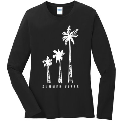 Summer Vibes Retro Palm Tree Ladies Long Sleeve Shirt