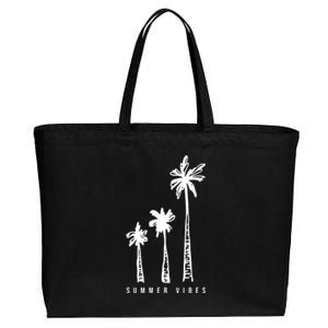 Summer Vibes Retro Palm Tree Cotton Canvas Jumbo Tote