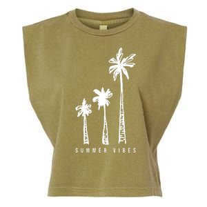 Summer Vibes Retro Palm Tree Garment-Dyed Women's Muscle Tee