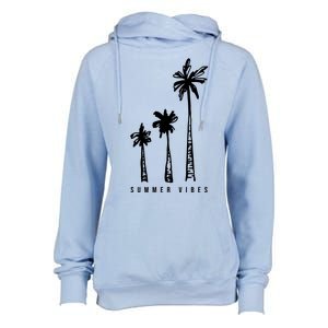 Summer Vibes Retro Palm Tree Womens Funnel Neck Pullover Hood