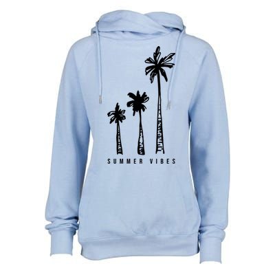 Summer Vibes Retro Palm Tree Womens Funnel Neck Pullover Hood