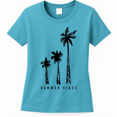 Summer Vibes Retro Palm Tree Womens T-Shirt